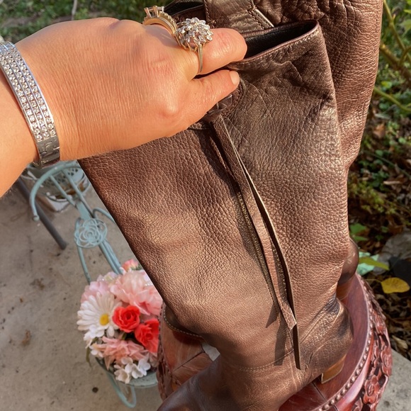 VintageCoach Womens Knee High Riding Boots Size 8 Brown Leather Tassels Western - Picture 13 of 16